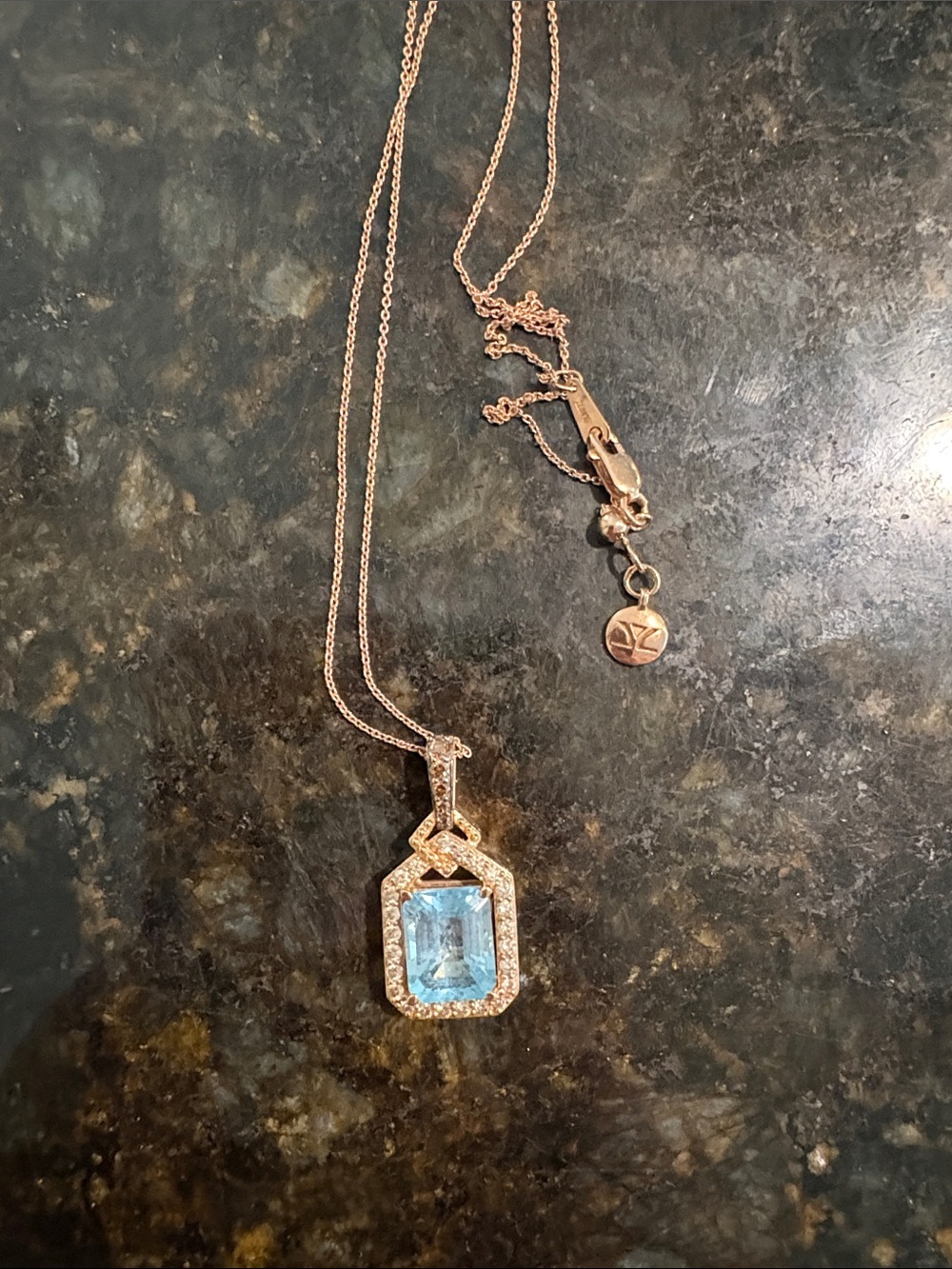 Levian Rose Gold Necklace with Light Blue Topaz Gemstone